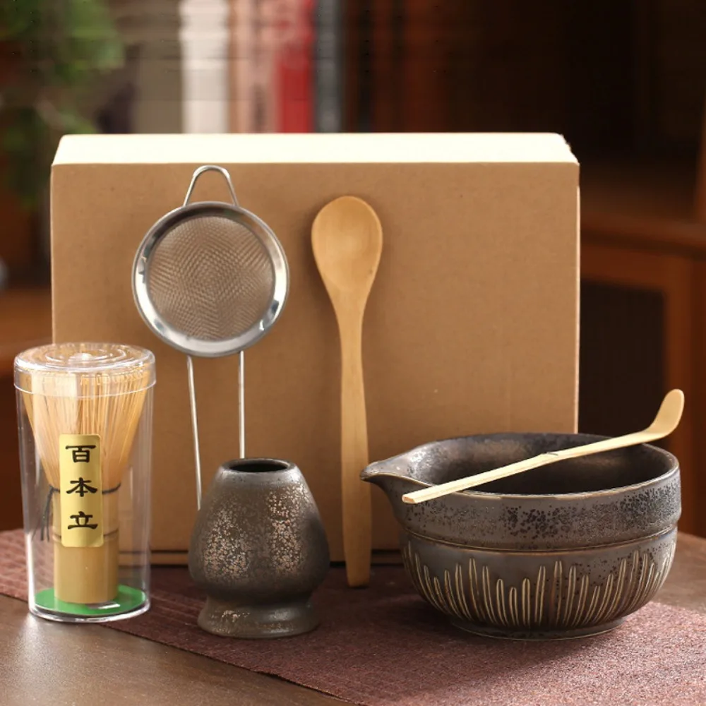

Керамический бамбуковый японский чайный сервиз Матча Чаша Многоразовый набор венчиков Матча Держатель венчика Матча Набор для приготовления чая Любители чая