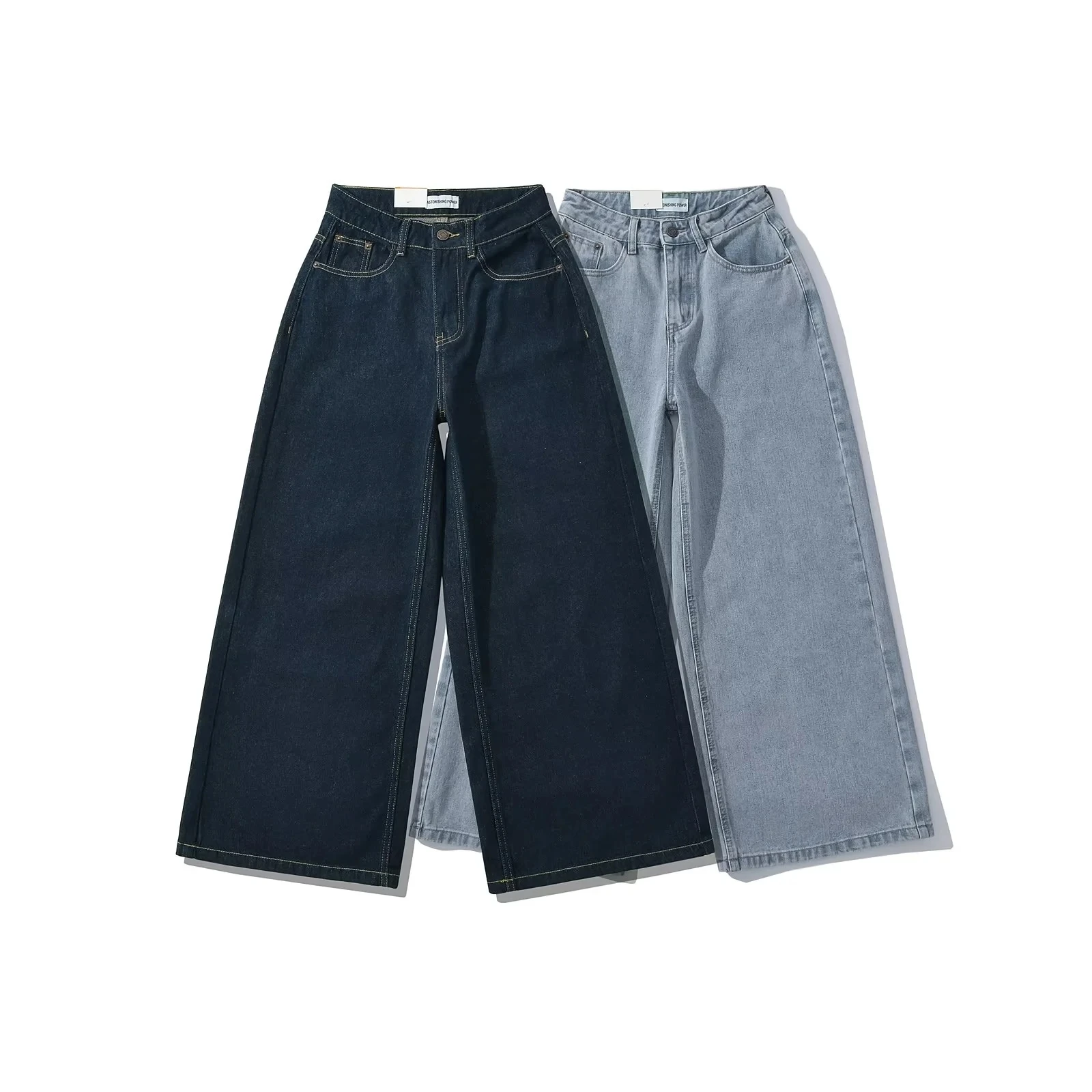 American Retro Low Waist Original Color Wide Leg Jeans Women Loose Slimming Drapey Straight Casual Long Trousers Trendy