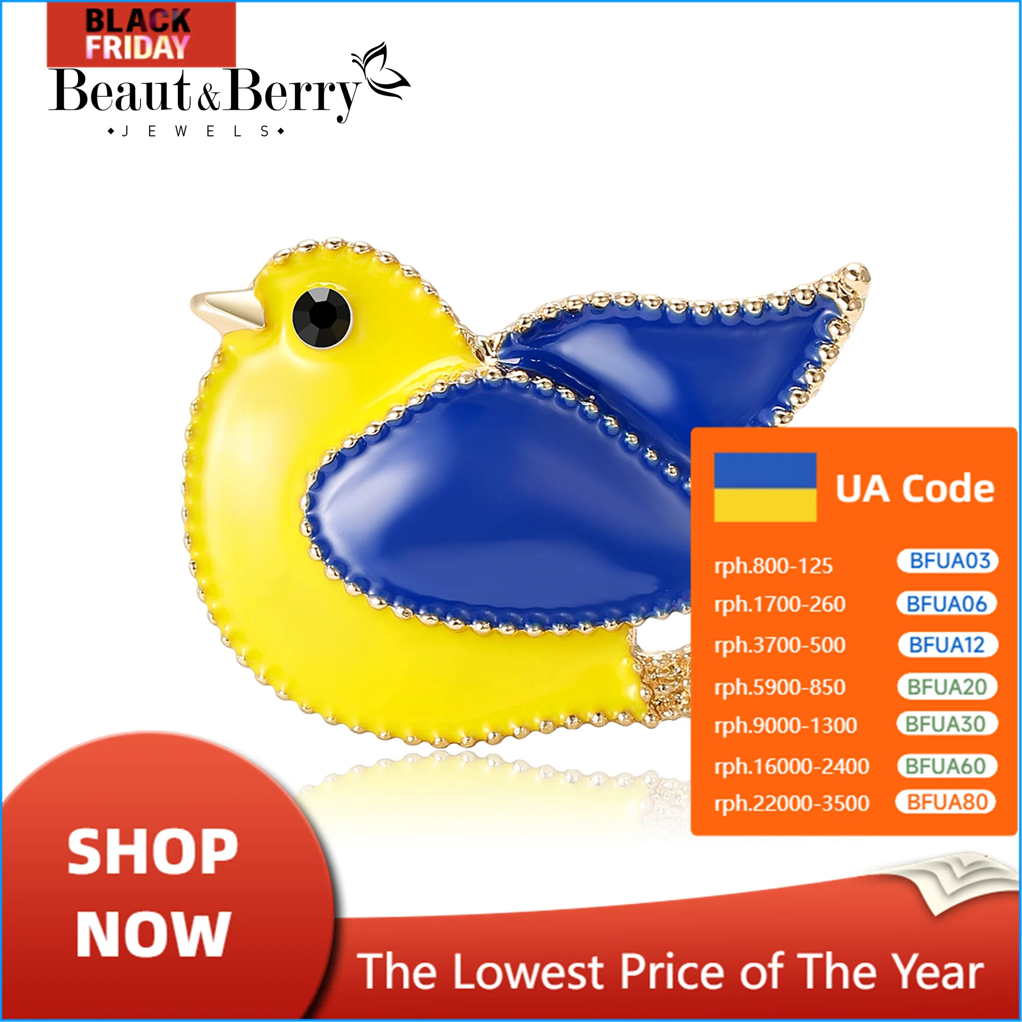 Trendy Enamel Peace Dove Brooch for Women Unisex Ukraine Blue Yellow Animal Pin Office Party Casual Accessory Gift