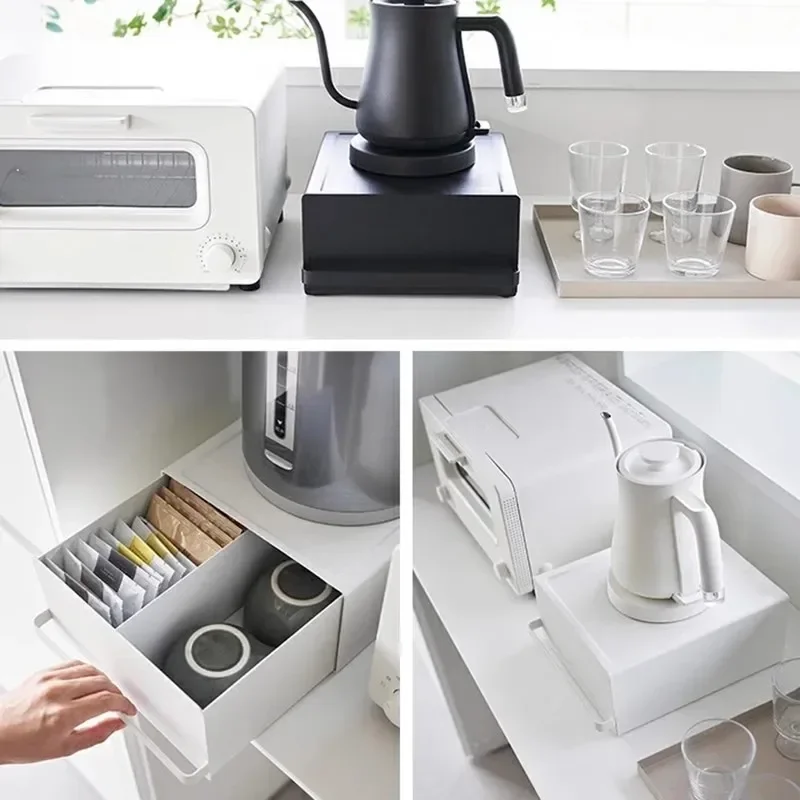 1 قطعة-صندوق تخزين معدني جديد على سطح المطبخ مع درج، منظم صينية مقسم لآلة القهوة، حامل موزع المياه #6