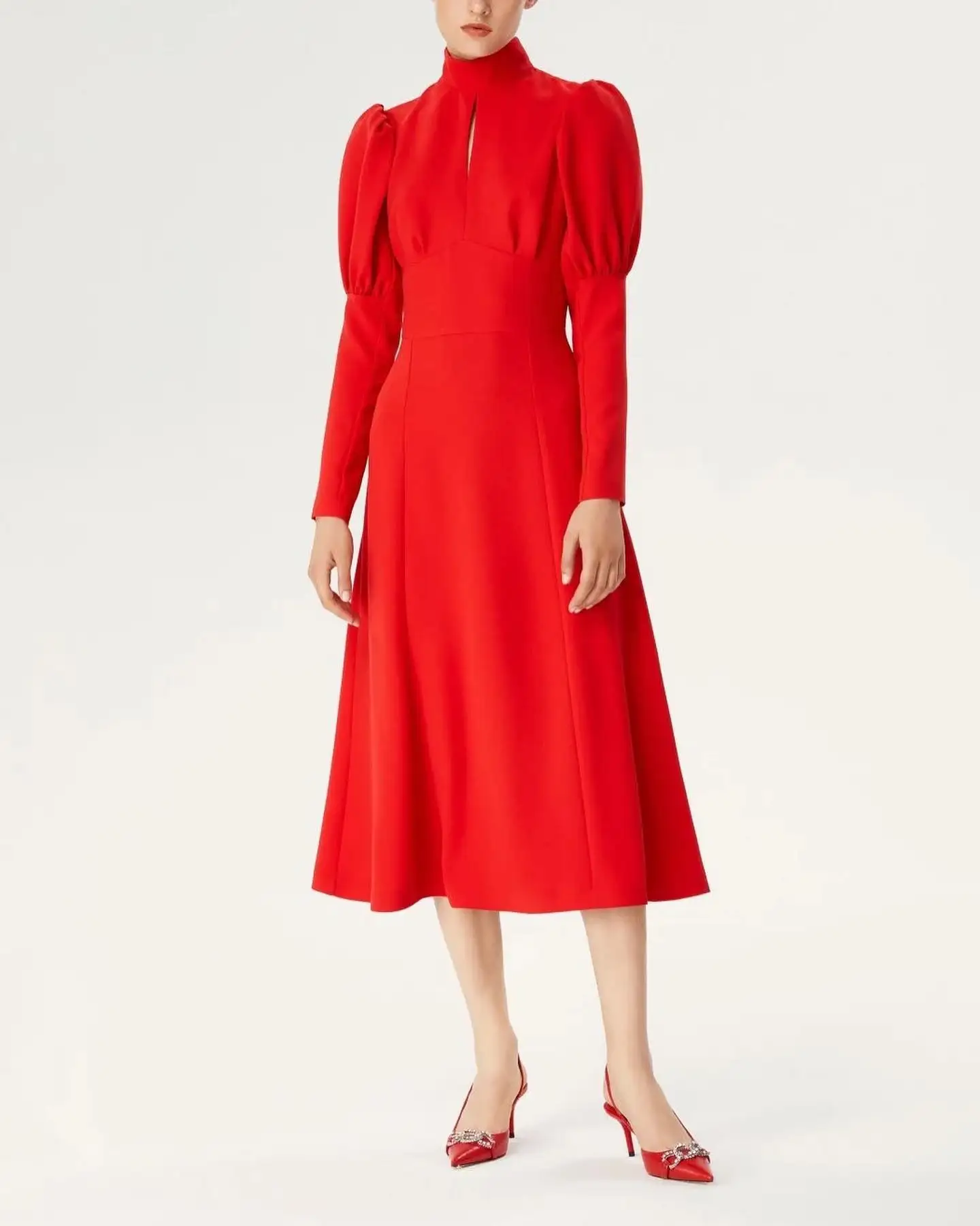 

Customized Graceful Jersey Evening Dresses High Quality Long Sleeves High Collar Cocktail Dress Custom Made Celebrity Gowns