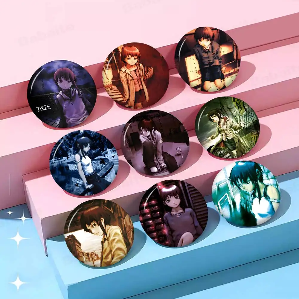 Serial E-Experiments Lain Round Button Pins Slogan Creative Brooches Backpack Clothes Decoration Fashion Cartoon Jewelry Gifts