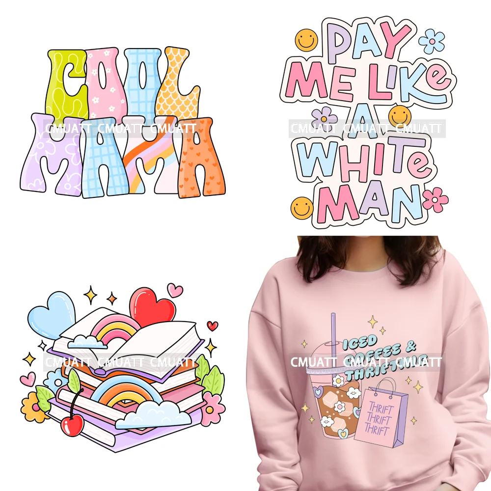 

Good Vibes Positive Quotes Bookworm Reader Coffee Book Club Iron on DTF Washable Transfers Stickers Ready to Press for Clothing