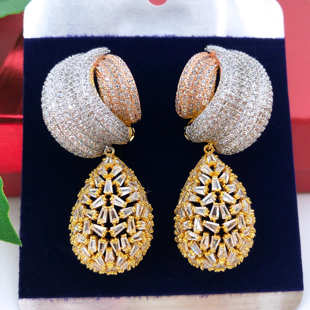 

Missvikki Dubai Bridal Earring Fashion Jewelry Luxury Gorgeous Pendant Earrings For Women Wedding Cubic Zircon Crystal CZ