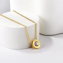 LUXUSTEEL Simple Luxury Stainless Steel Crystal Round Pendant Necklace for Women Men Gold Plated Roman Number Charm Choker Gift