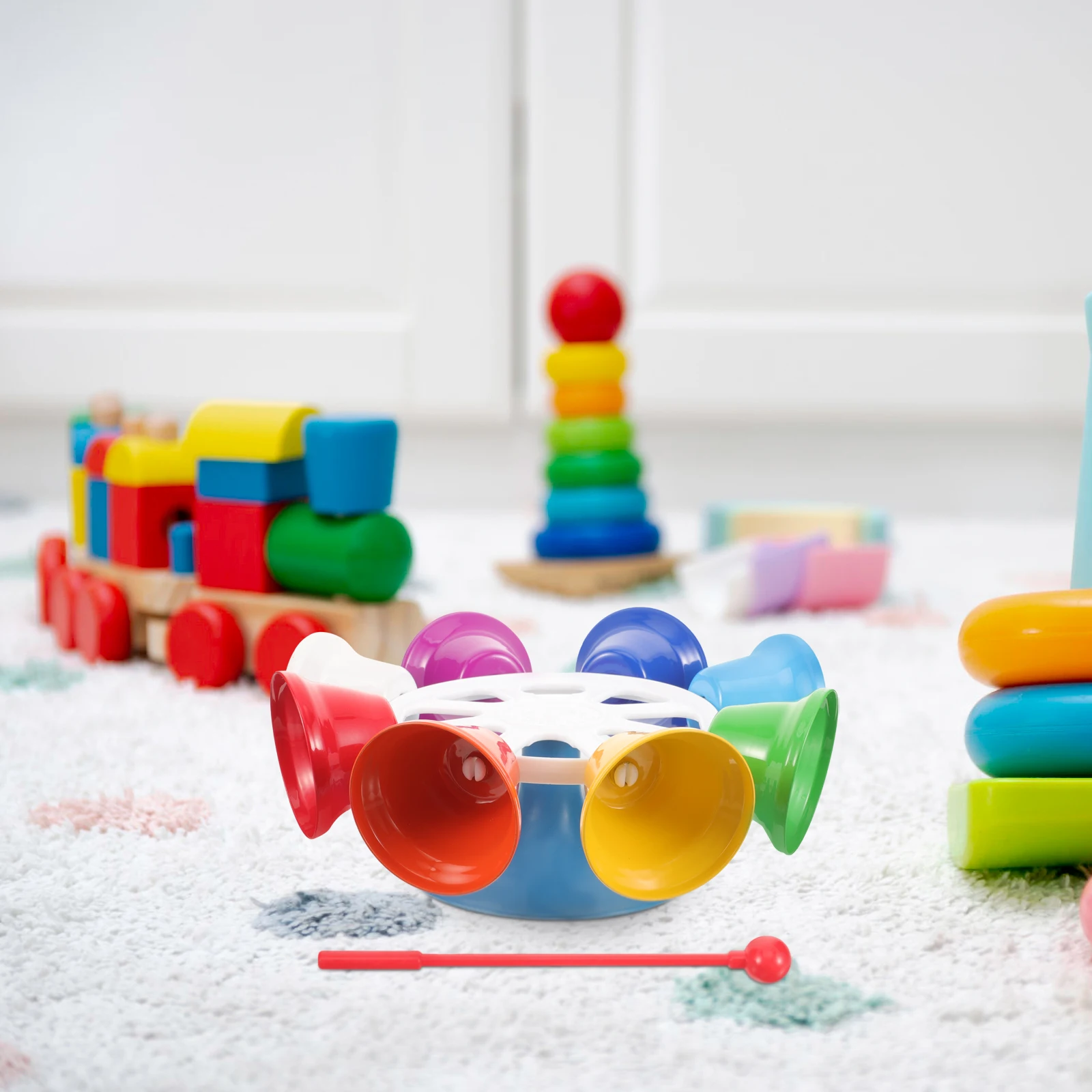 

1 set Eight Tone Rotation Clock Musical Instruments Kids Toys Plastic Percussion Hand Bells Child Education Rhythm Metal Orff