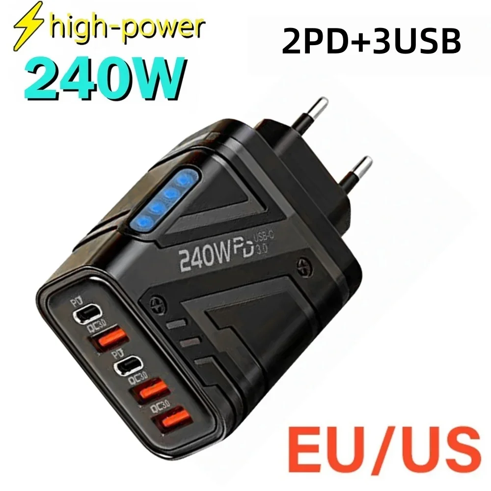 240W USB Charger QC3.0 PD Fast Charging Adapter Mobile Phone Quick Charging Wall Charger EU/US For iPhone Xiaomi Huawei Samsung