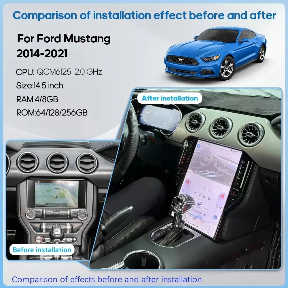 

Z 14,5 Carplay Android13 для Ford Mustang 2015-2023 автомобильный мультимедийный плеер GPS сенсорный экран одометр цифровой кластер светодиодный