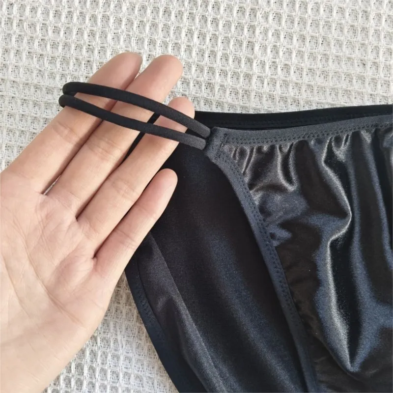 Men's Low Waisted Sexy Triangle Pants Embroidery Flower Design Lingerie Satin Soft Silky Intimates Sexy Briefs Sissy