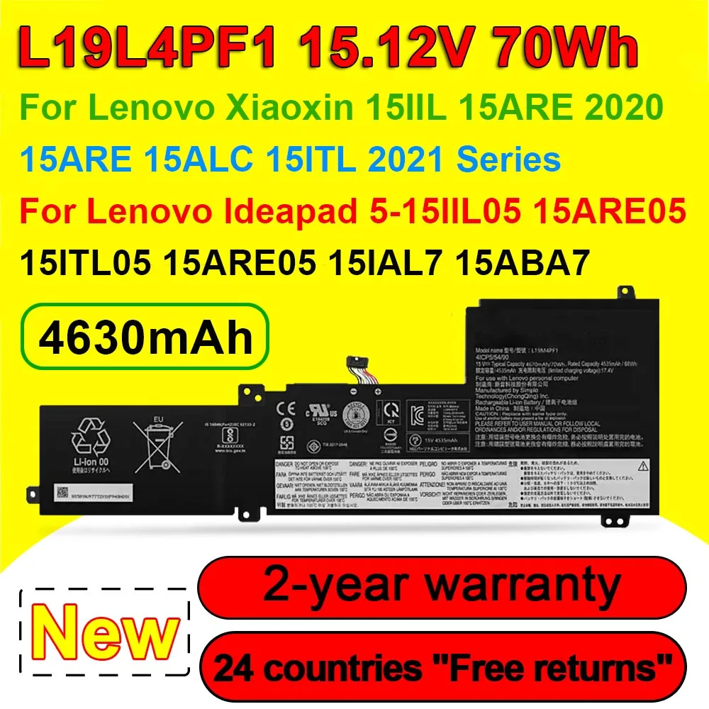 

Аккумулятор L19L4PF1 L19C4PF1 L19M4PF1 для ноутбука Lenovo Xiaoxin 15IIL 15ARE 2020 15ALC 15ITL 2021,Ideapad 5-15IIL05 15ARE05 70Wh