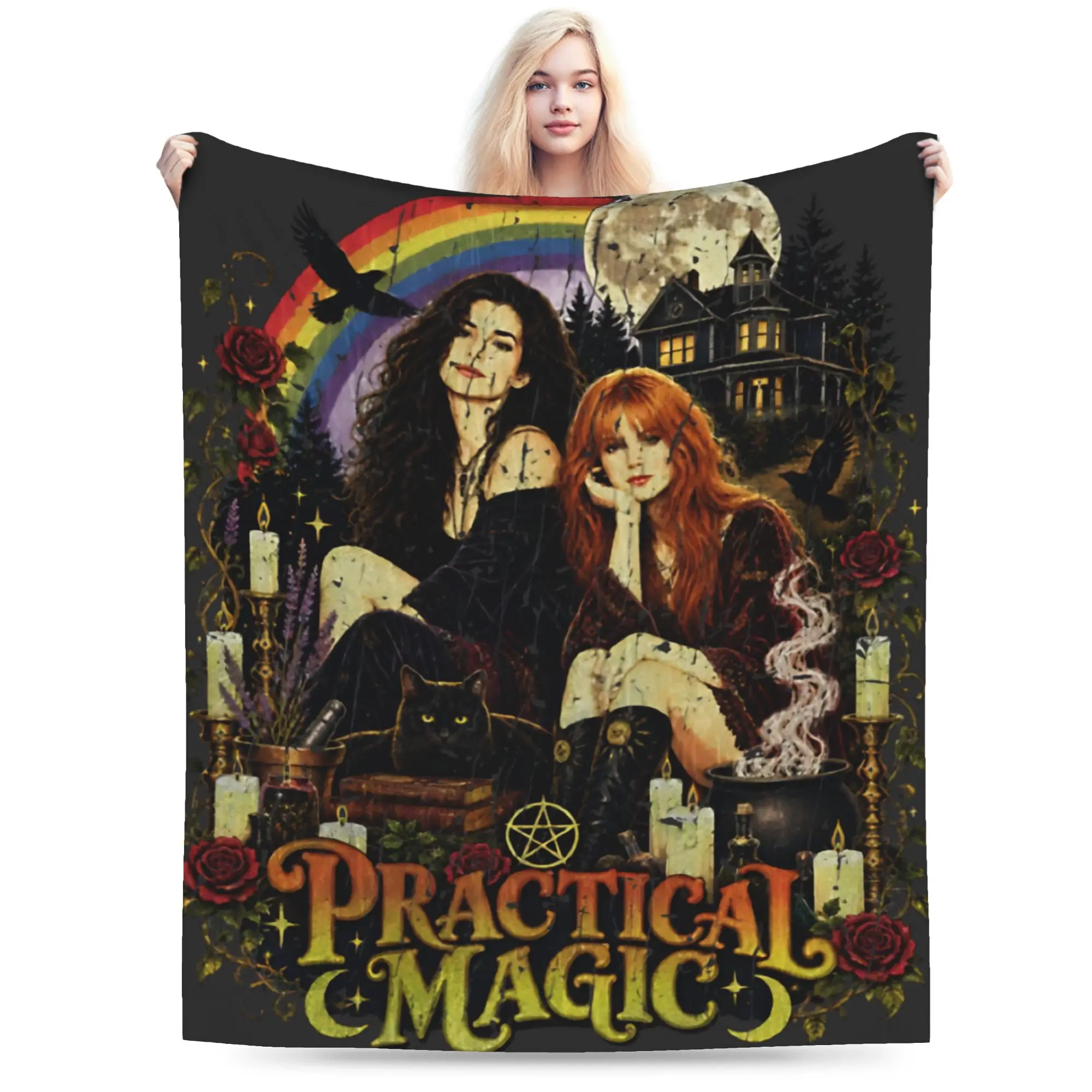 Practical Magic Witchcraft Gothic Halloween Witches Pentagram Blankets Fleece  Cozy Soft Throw Blankets for Home Rug Piece