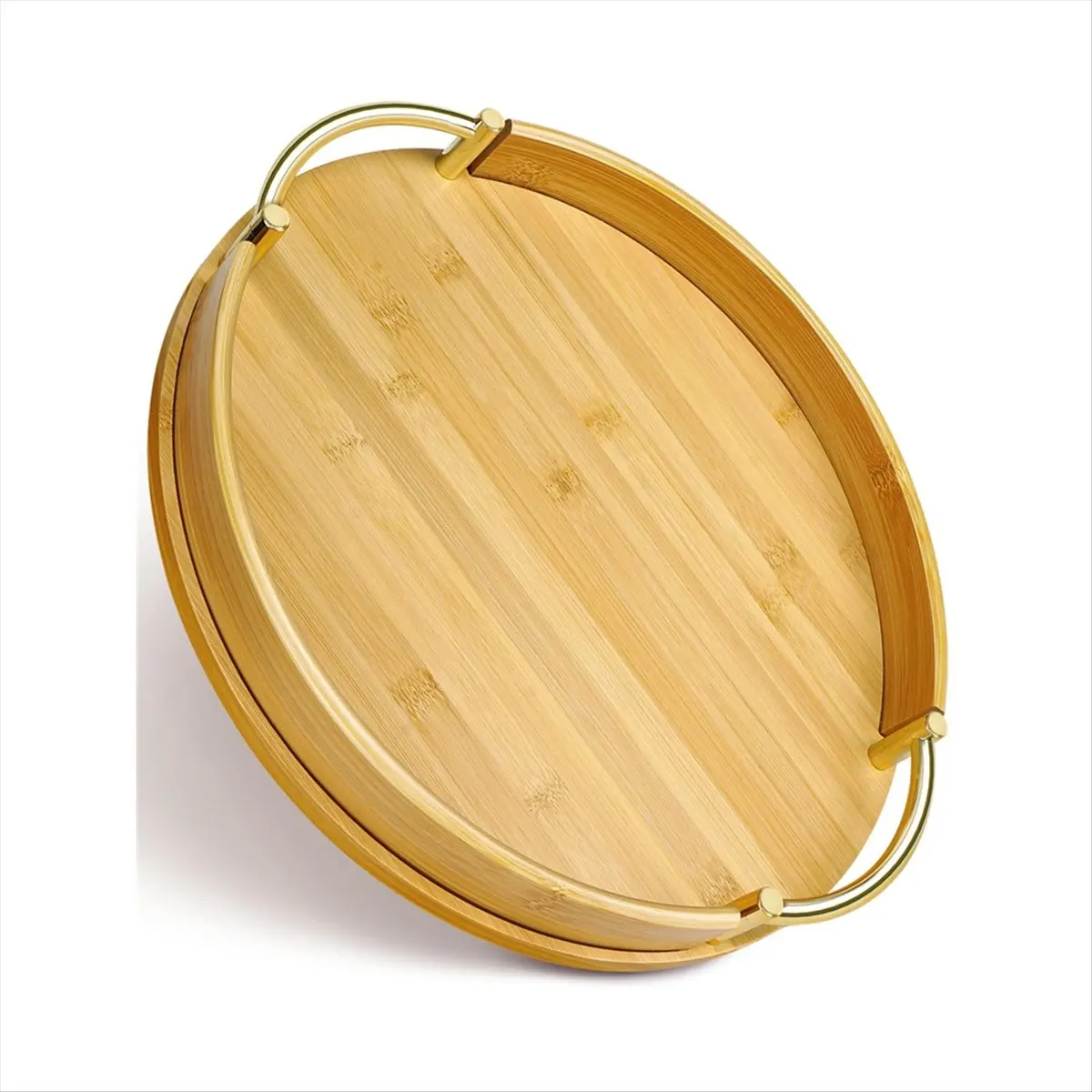 COFA 14Inch Round Bamboo Serving Tray with Handles - Decorative Tray,Breakfast Tray, Coffee Table Tray, Ottoman Tray,Kitchen