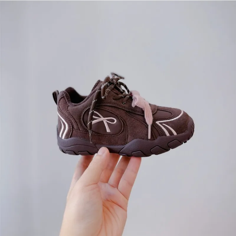 2025 Winter New Boys' Bow Double Series Soft Bottom Comfortable Casual Shoes Thickened Warm Girls' Red  Athletic Shoes 26-36