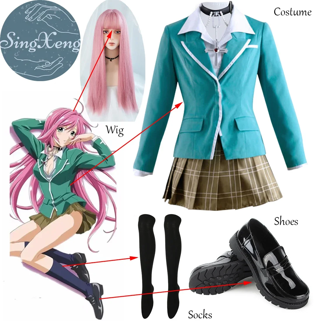 SingXeng Anime Cos  Rosario to Vampire Moka Akashiya Cosplay Costume Halloween Christmas Uniform Customize