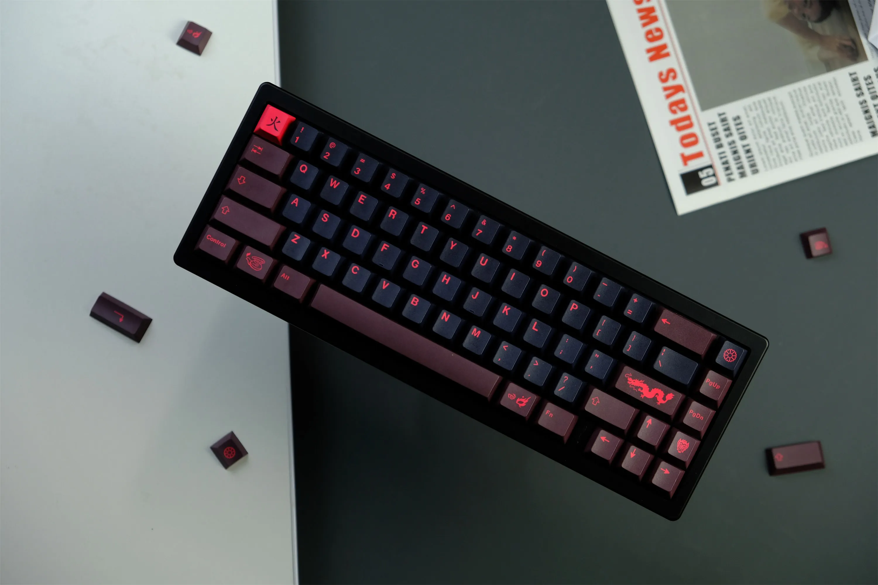 GMK Red Dragon Keycap, 129 Keys PBT Keycaps Cherry Profile DYE-SUB Personalized GMK Keycaps For Mechanical Keyboard