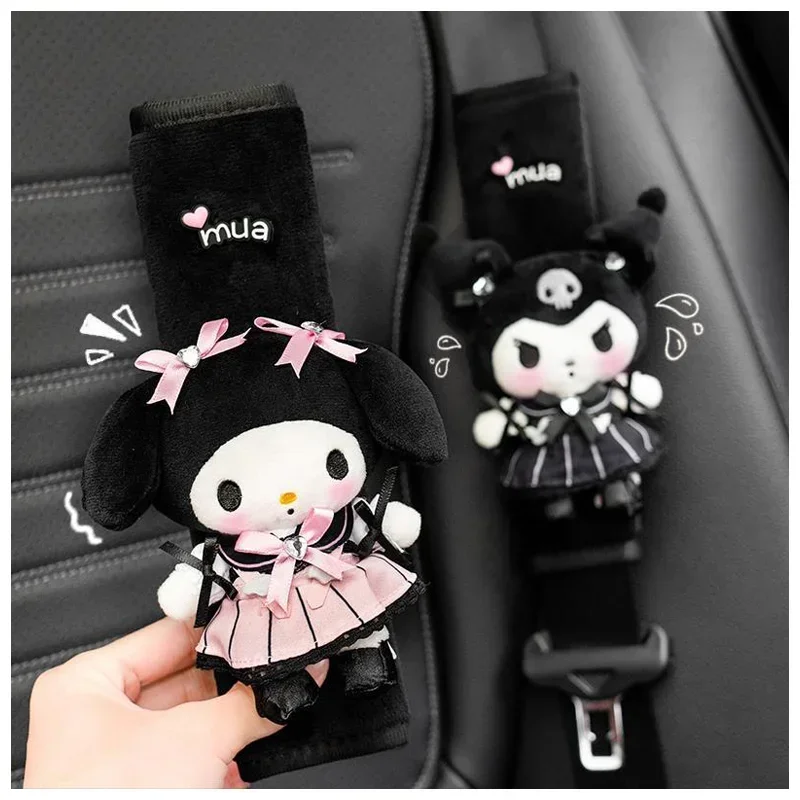 Sanrios Cartoon Lolita My Melody Kuromi Plush Doll Car Seat Belt Cover Kawaii Sweet Car Accessories Cute Shoulder Strap Cover