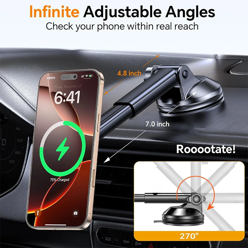 UYUXIO Armaturenbrett Magnetischer kabelloser Autotelefon-Ladegerät-Adapter 15 W Windschutzscheiben-Autotelefonhalter für iPhone 16 15 14 Pro Max 12 – Detail 3