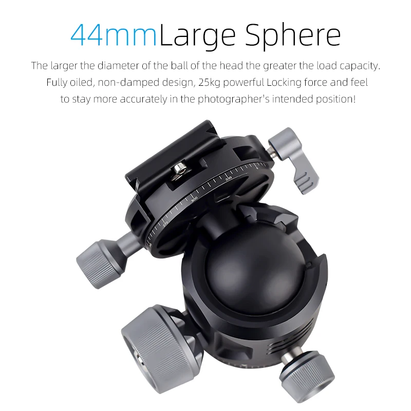 44mm Low gravity Camera Aluminum Alloy tripod ball head heavy duty video camera ball head with Quick Release Plate