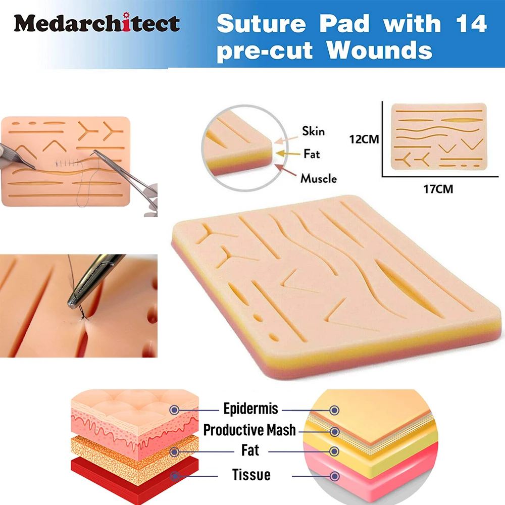 

1 Sheet Suture Pad With 14 Cut Wounds Silicone Dental Practice Surgical Instrument For Medical Student Surgery Training Dentist