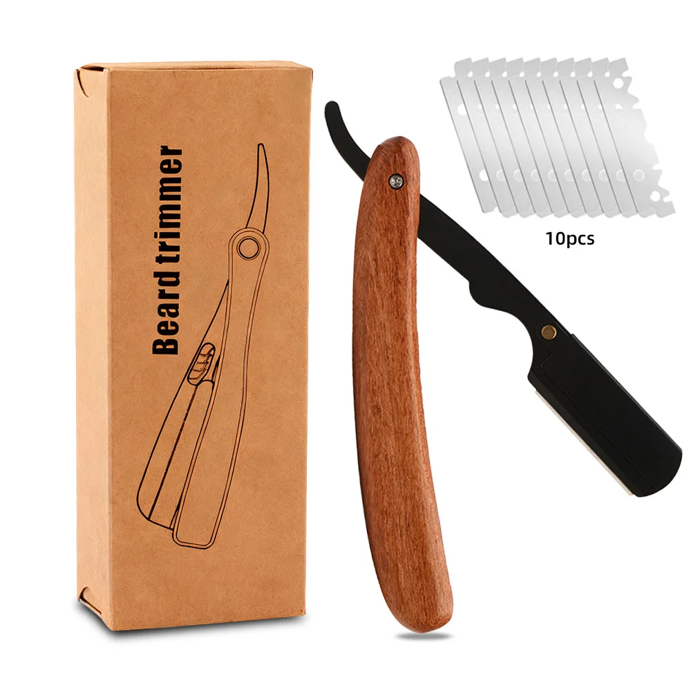 Manual Classic Barber Straight Razor for Men With 10pcs Blades Wood Handle Straight Edge Razor for a Smooth & Precise Shave