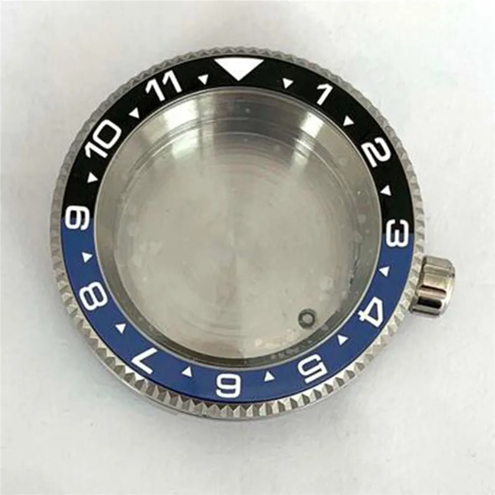 42mm Round Canned Steel Watch Case For NH35 NH36 4R35 4R36 Movement Sapphire Glass Flat Crown 1-11 Number Bezel Outer Gear Shell