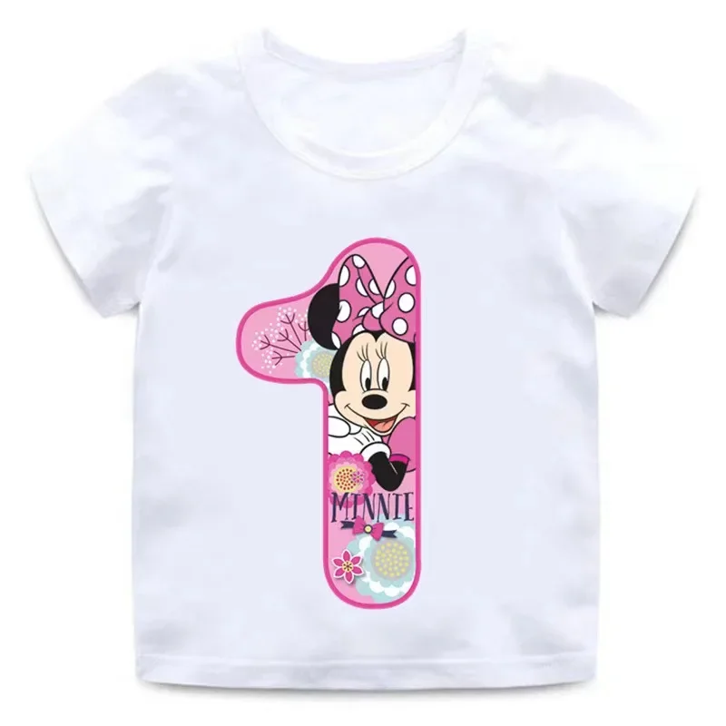 

Children Clothes Tops Minnie Mouse Birthday Number Children T-shirt Kawaii Clothes for Girls T Shirt Anime Cartoons Casual