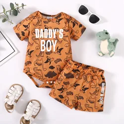 Baby Boy Clothes Set Infant Cartoon Dinosaur Short Sleeve Jumpsuit+Shorts Summer Casual Outfits for Toddler Boy 0-18 Months