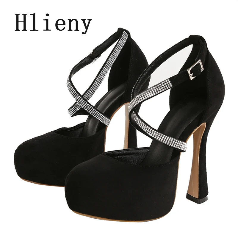 Hlieny Runway Style Brand High Heels Women Pumps Fashion Crystal Ankle Strap Platform Chunky Party Prom Shoes Female Sandals