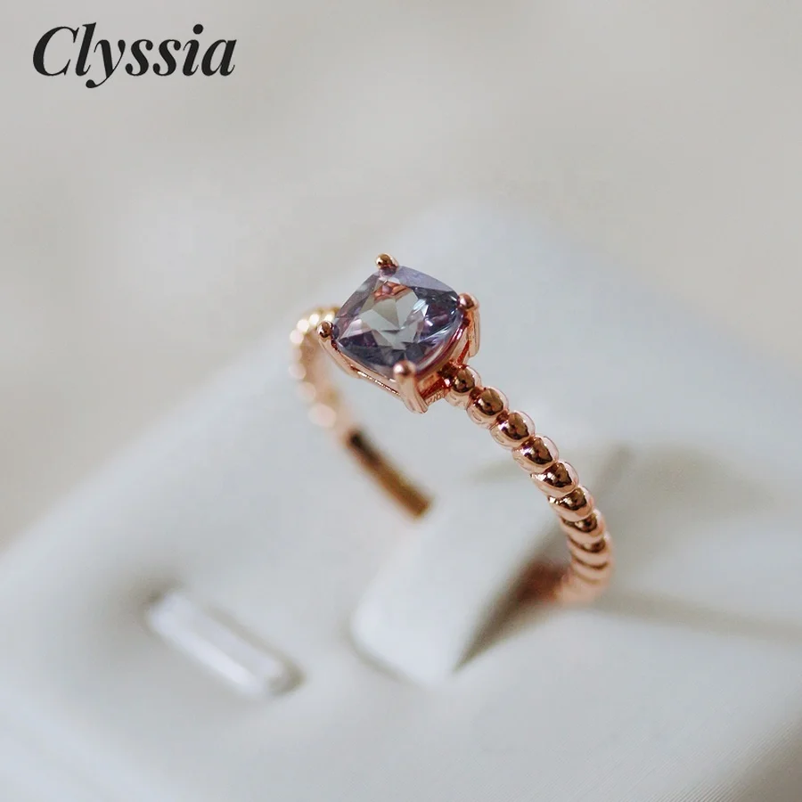 

CLYSSIA 925 Sterling Silver Alexandrite Ring Gemstone Cushion Stackable Wedding Anniversary Fine Jewelry for Women Gifts