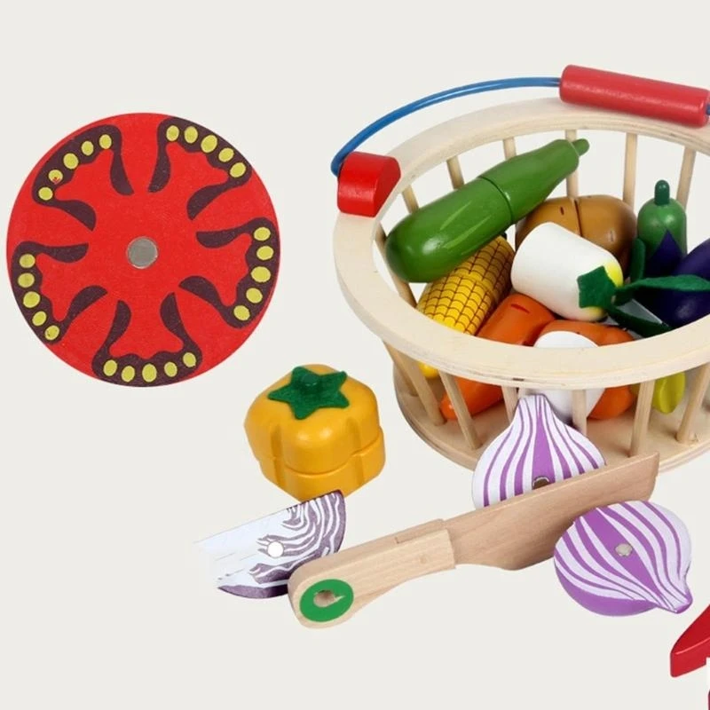 Conjunto cozinha brinquedo fofo frutas e vegetais, conjunto brinquedo dramatização com cesta armazenamento,