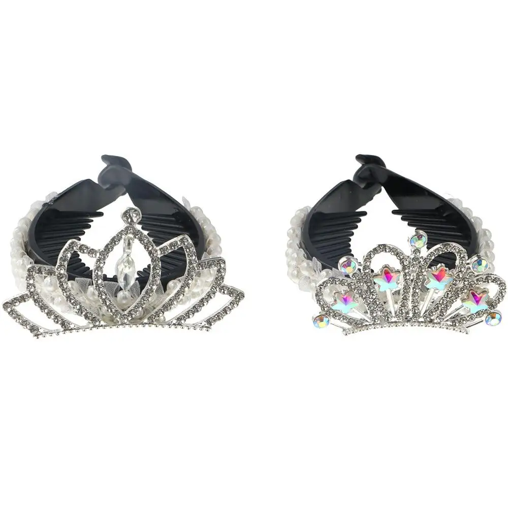 Out Kids Headwear Lovely Princess Crystal Kids Hair Claw Bun Hair Clip Crab Children's Crown High Ponytail Fixed Artifact