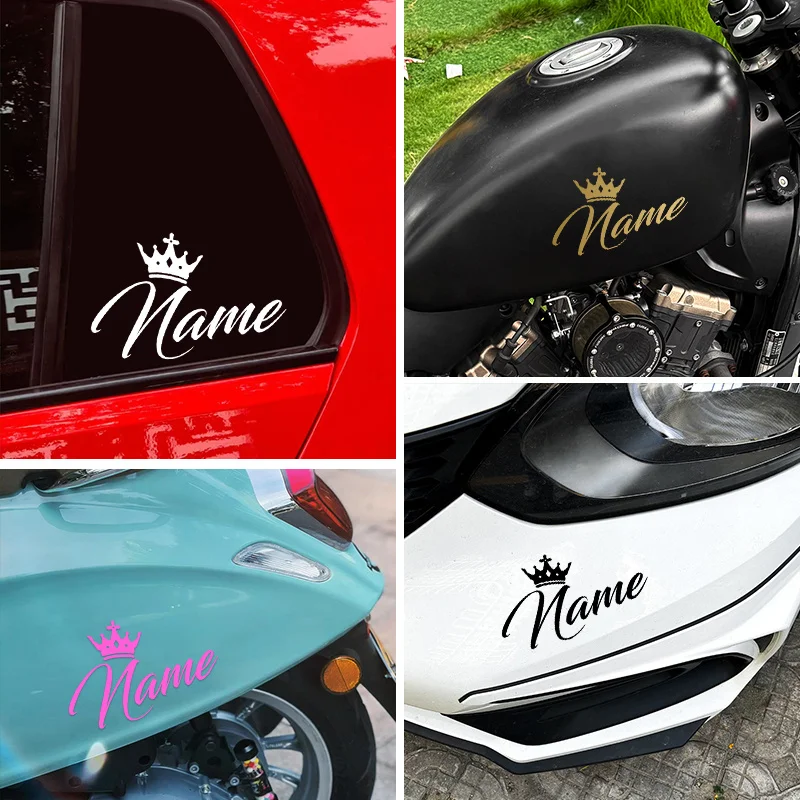 Custom Crown Name Sticker Personalized Text Waterproof Vinyl Decal Self Adhesive Car Cup Laptop Motorcycle DIY Gift