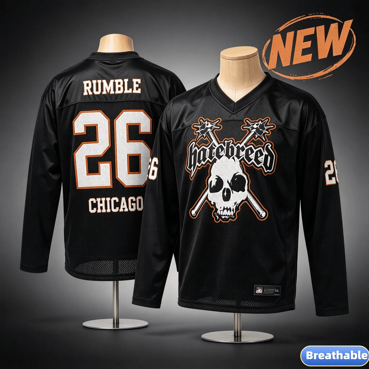 2026 New Hatebreed Rumble 26 Chicago Skull Baseball Jersey Hardcore Metal Band 3D Print Mesh Long Sleeves Shirt Family Clothing
