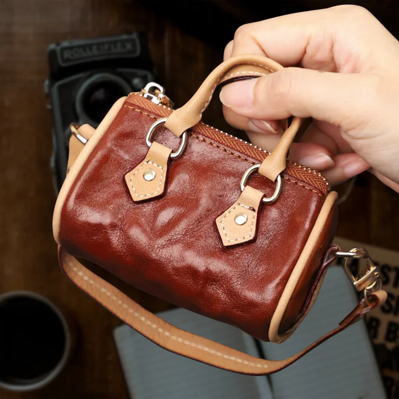 Pillow Bag Perfume Bag Mouth Anvelope Handbag Cute Genuine Leather Mini Small Keychain Case Accessory Decoration Gift