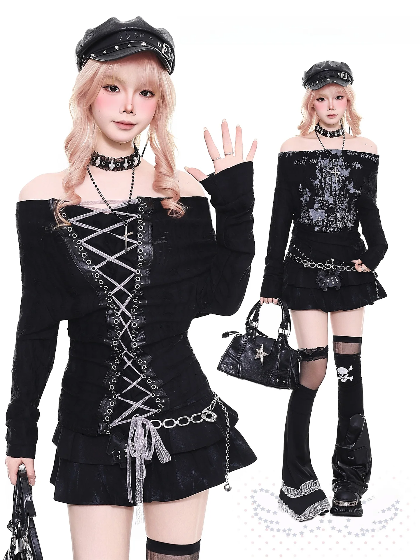 

Женская приталенная футболка в стиле панк с длинным рукавом, с открытыми плечами, с принтом, повседневная, дышащая, приятная к телу, оранжевый мармеладный цвет