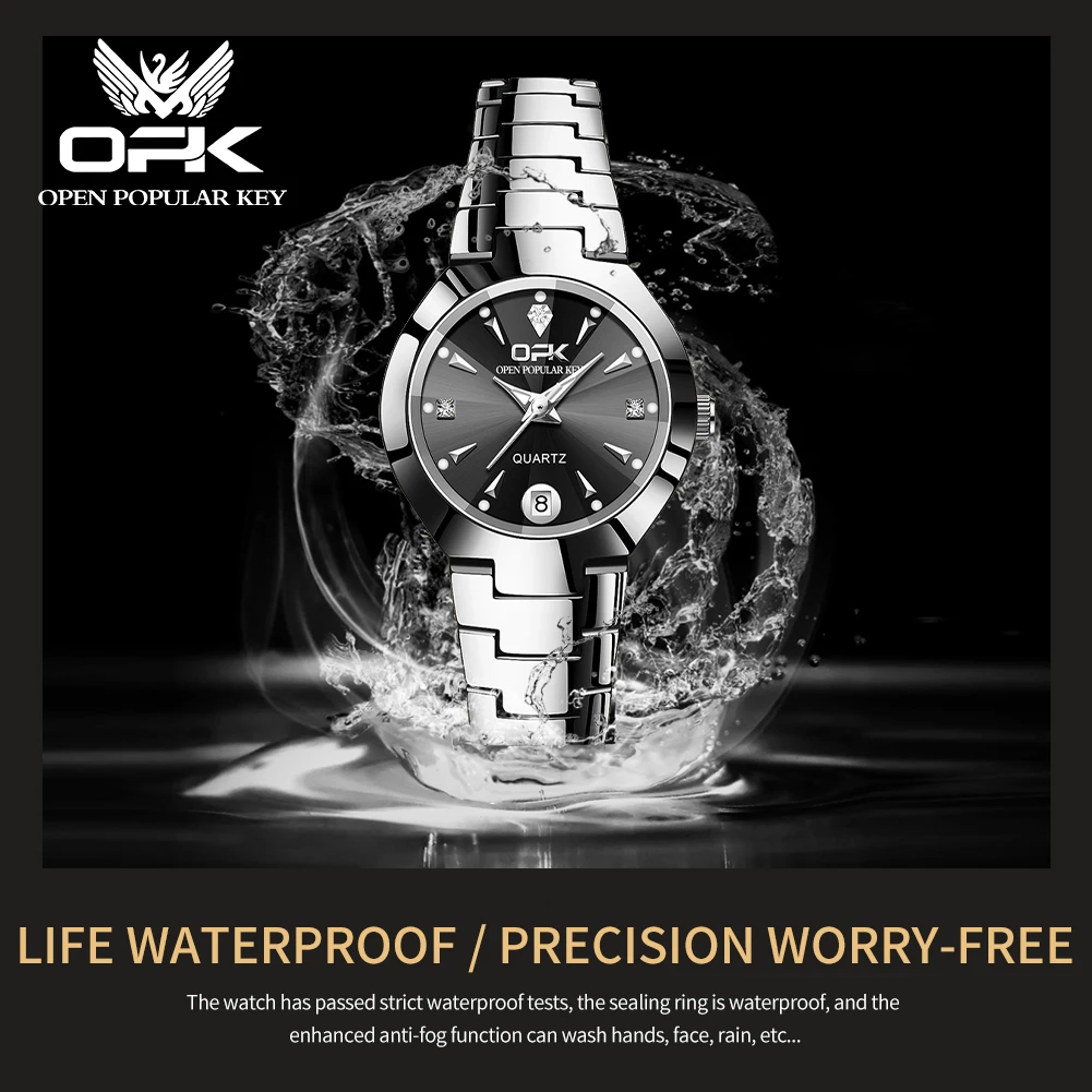 OPK Women\'s Watches Fashion Popular Waterproof Luminous Calendar Stainless Steel Strap Quartz Wristwatch Original Authentication