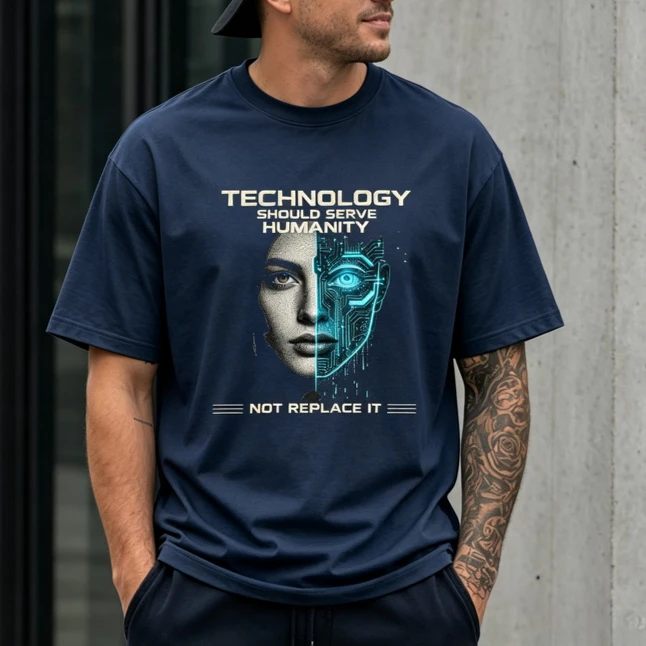 Circuit Board Cyborg Portrait T Shirt Oversized Unisex Cotton Tee Tech Theme Human and AI Streetwear Cotton Unisex Y2k Top