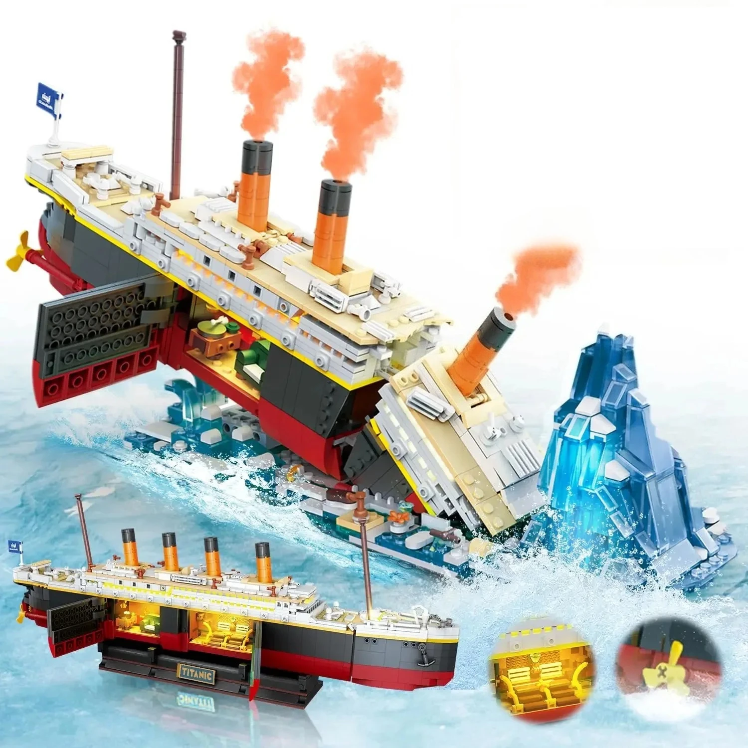 2288Teile Klemmbausteine Kreatives Experten-MOC Titanic-Schiff-Bausatz, Film- und Spiel-Inspiriertes Eisberg-Kreuzfahrtschiff-Modell, Lernspielzeug für Kinder und Erwachsene, Geschenk, Heimdekoration,