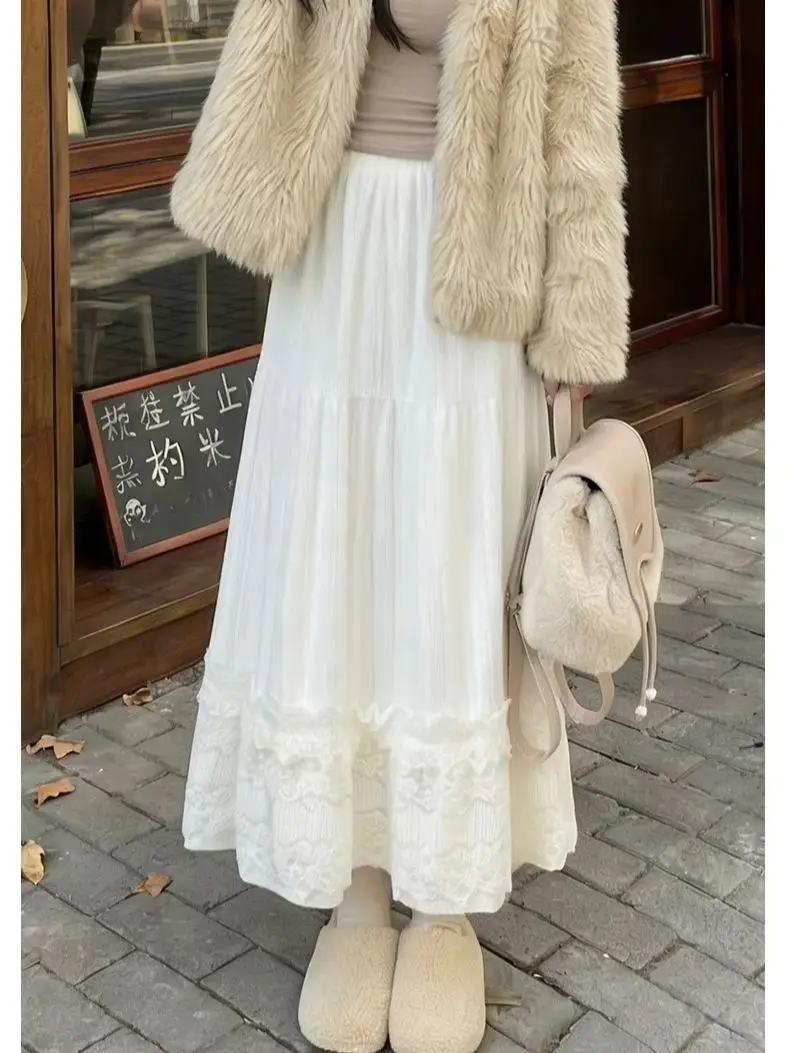 Women's Lightweight Lace Midi Skirt: High-Waisted, A-Line, Full-Skirted, Midi-Length, Tiered, Soft and Breathable