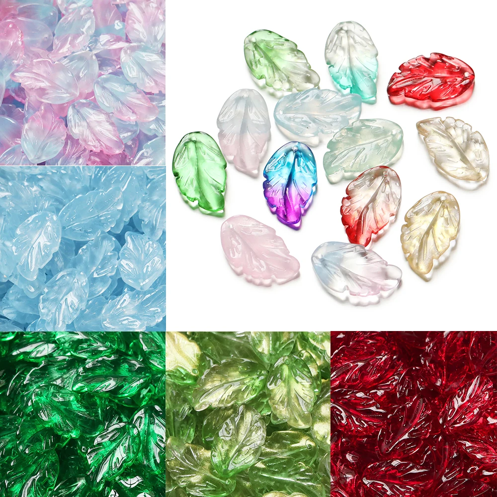 30 Stück grüne Glasblätter-Anhänger, blattförmige Perlen, lose Distanzperlen für Halskette, Charms, Armband, Schmuckherstellung, Zubehör