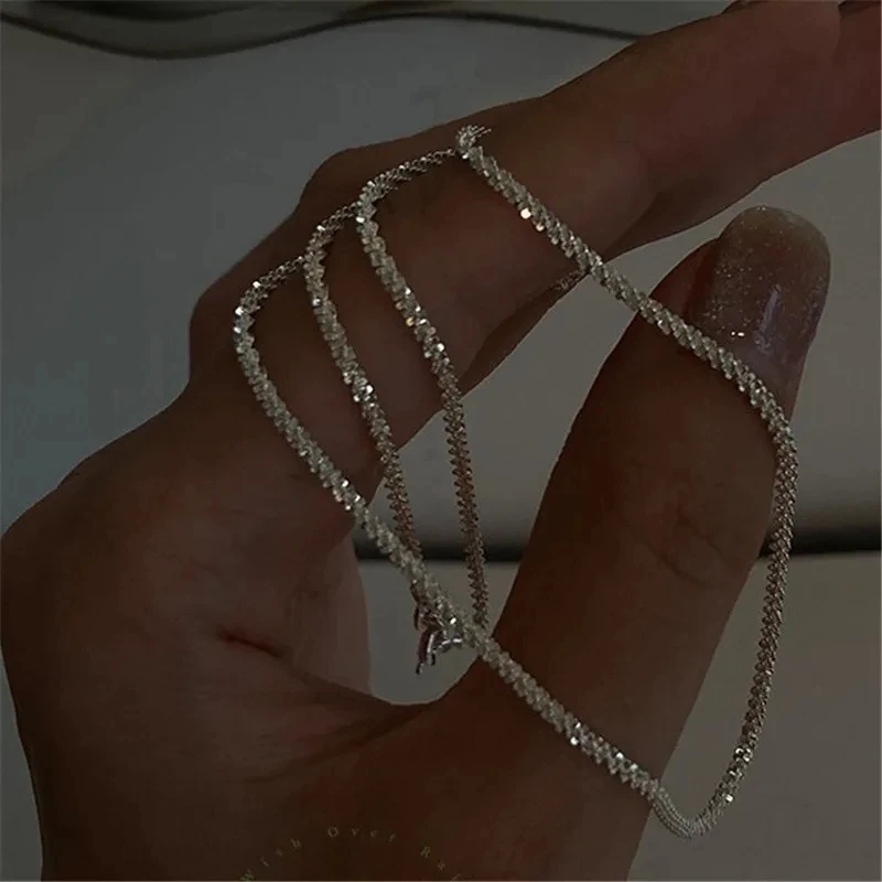 2024 Trend Sparkling Silver Color Choker Necklace for Women Elegant Clavicle Chain Necklace Party Wedding Collar Jewelry Gifts