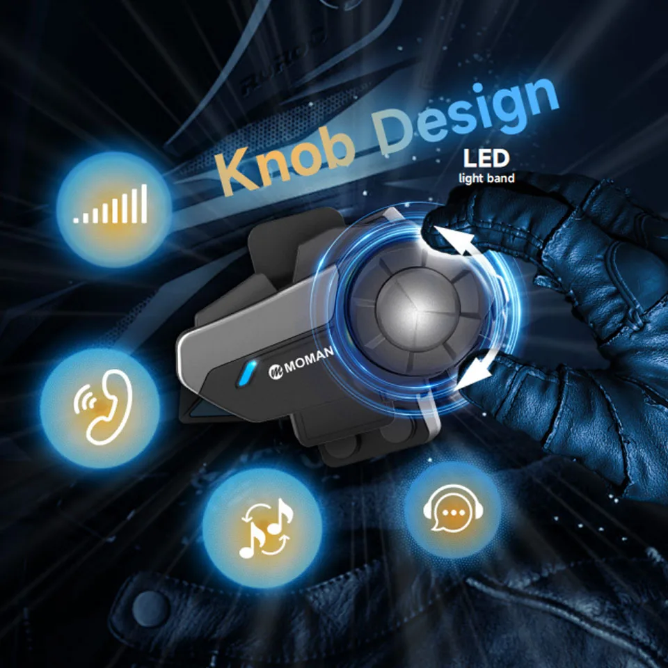 MOMAN H2S Helmet Intercom Wind-Noise-Cut Microphone Wireless Bluetooth Motorcycle Helmet Headse for Wind Rises