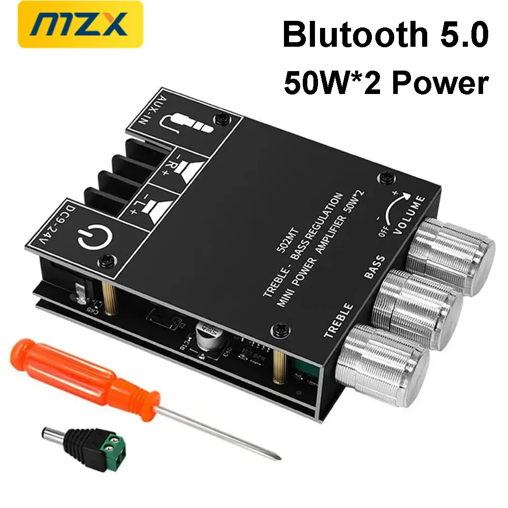 ZK-502MT 2x50 واط Blutooth5.0 مضخم الصوت AUX الصوت الرقمي مكبر كهربائي وحدة مجلس 2.0 قناة ستيريو باس أمبير HiFi لمكبر الصوت