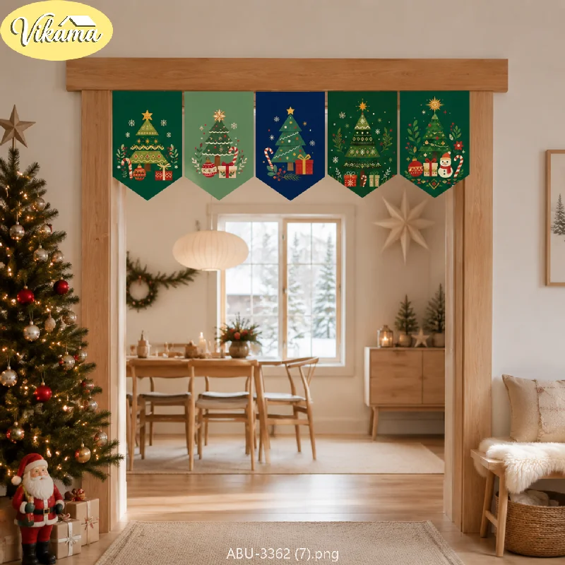 VIKAMA Christmas Triangle Banner Cute Christmas Tree Banners Winter Holiday Banners Fireplace Dining Room Cozy Home Decor
