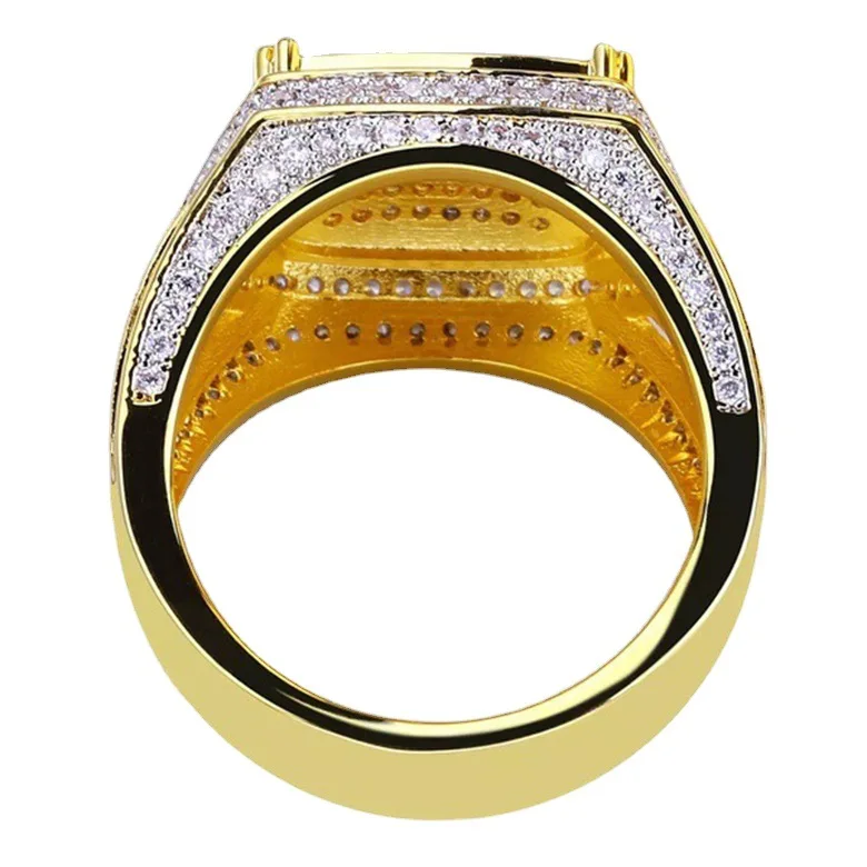 S925 Sterling Silber Ring, Bestseller, Neu, 18K Vergoldeter Quadratischer Herrenring mit Vollbesatz aus Diamanten, Zweifarbiger Verlobungsring für Herren