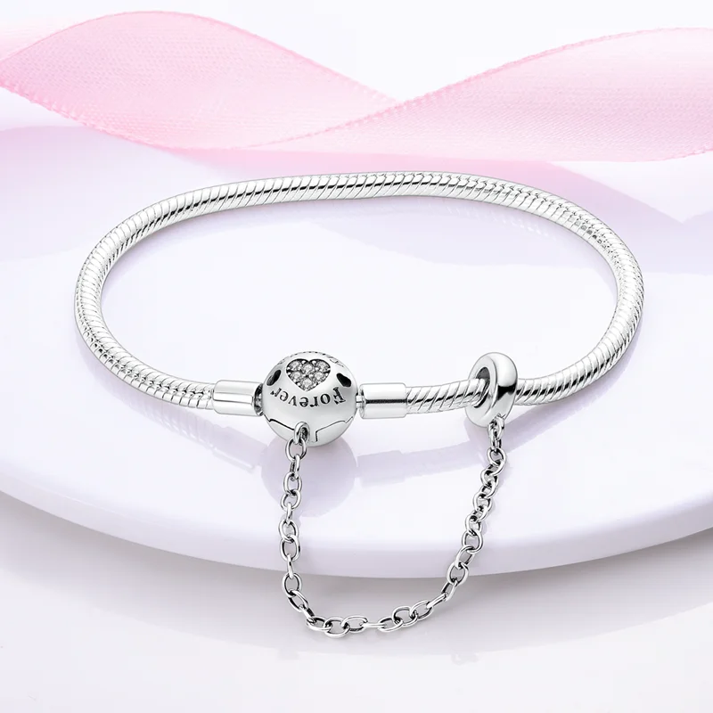 Original Armbänder 925 Silber 17-20 CM Herz Sicherheit 3mm Kette Schlange Knochen Armband Fit DIY Charms perle Geburtstag Schmuck Geschenke – Detail 3