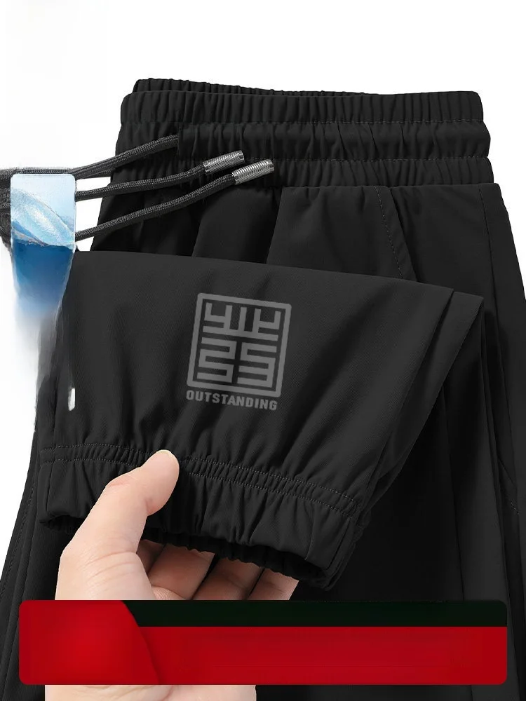 

Мужские летние тонкие спортивные брюки Jeanswest Ice Silk Dstring, черные, с охлаждающим эффектом, дышащие, быстросохнущие, повседневные