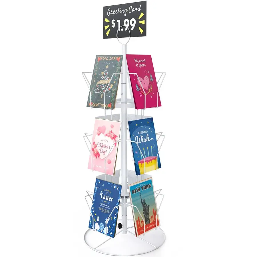 

Вращающаяся подставка-держатель для карточек, для продажи открыток и наклеек, металлическая, белая, 12 карманов для демонстрации