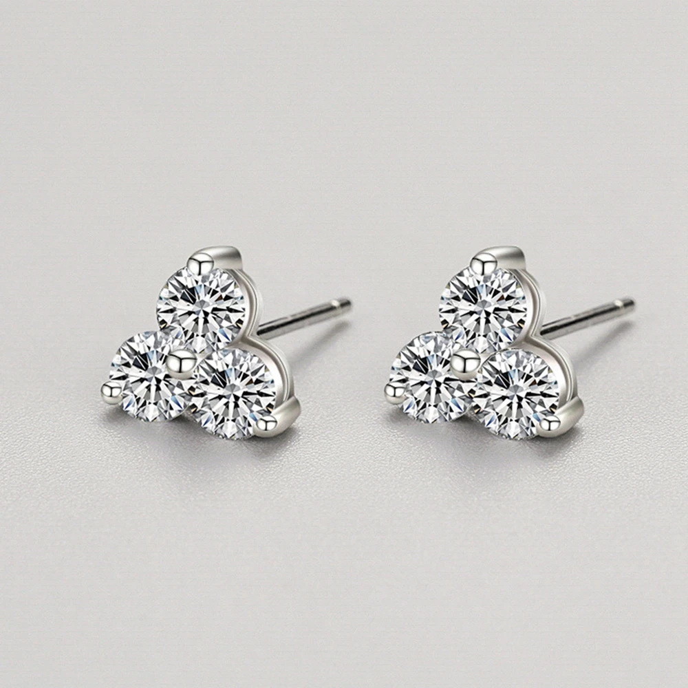 PuBang Fine Jewelry Real 925 Sterling Silver Luxury Three High Carbon Diamond Stud Earrings for Women Wedding Gift Drop Shipping