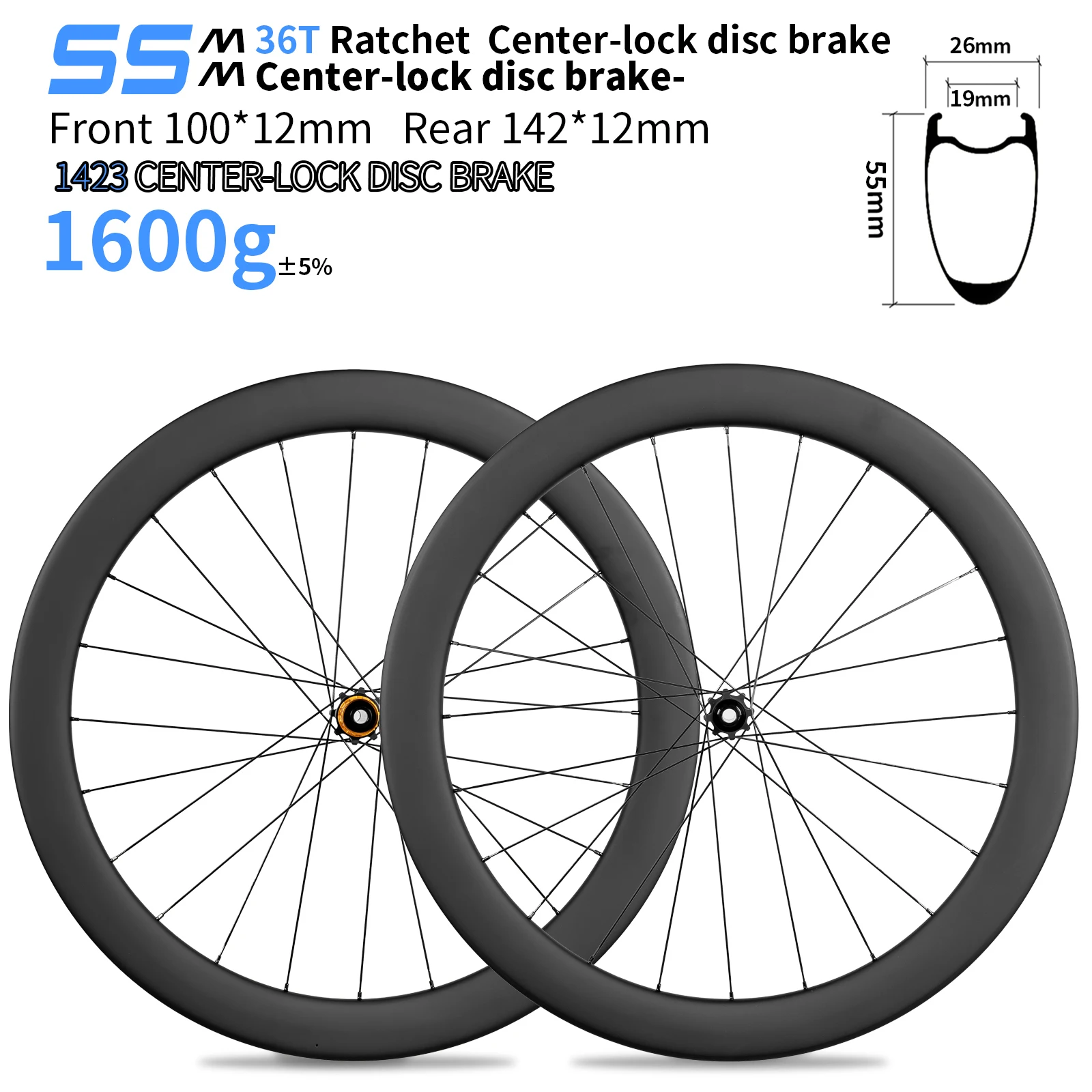 35mm 38mm 50mm 54mm60 ROAD Carbon Wielset Klimfietswiel met logo 700C Wiel 12x100/12x142mm Gravel, Race Class Center Lock Disc